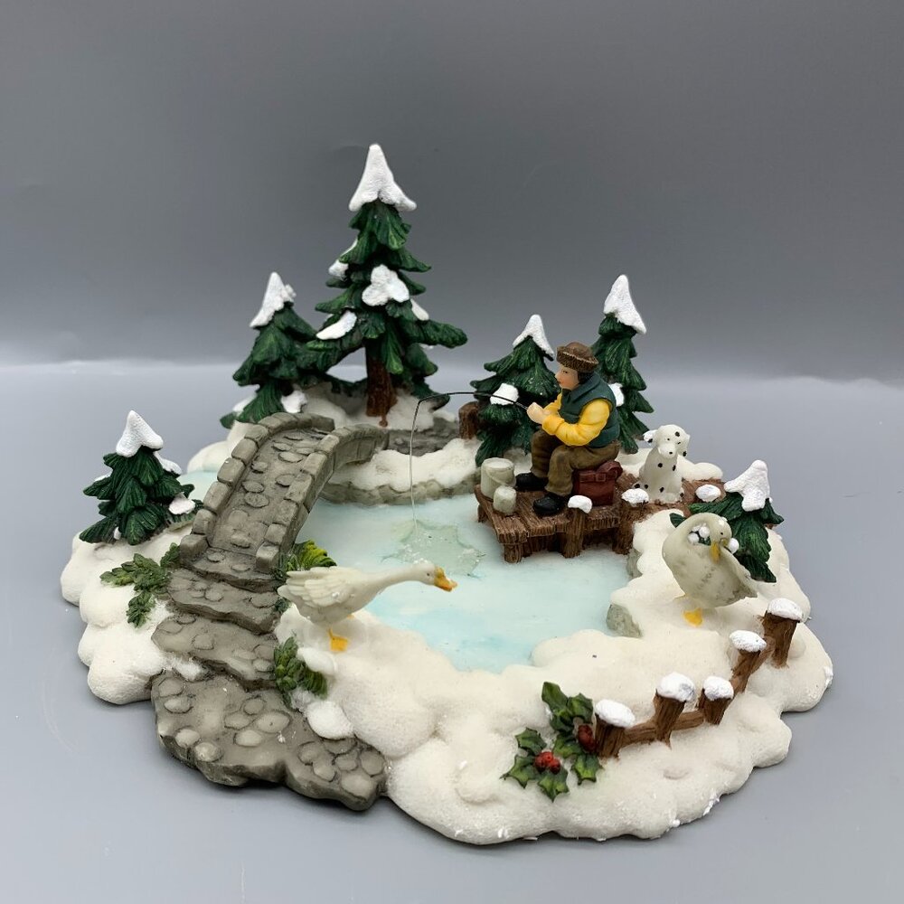 Heartland Valley Christmas Village Figurine Fishing on Pond